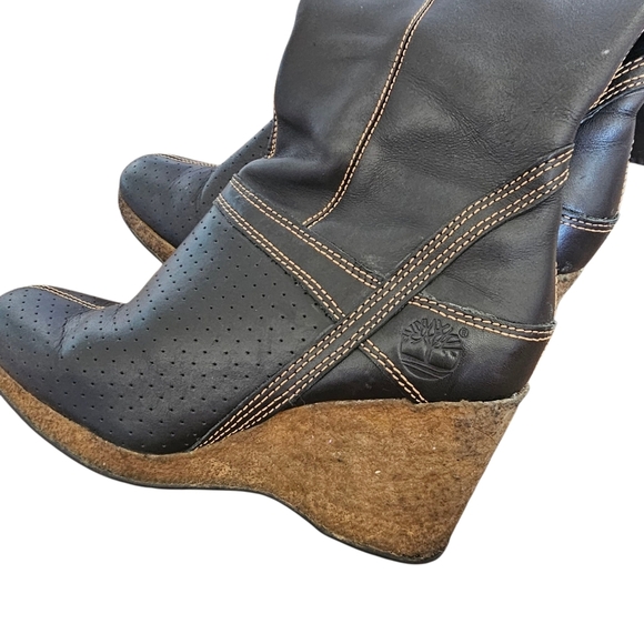 Vintage Y2k Timberland Black Leather Streetwear Wedge Boots Size 7.5 - Picture 5 of 7